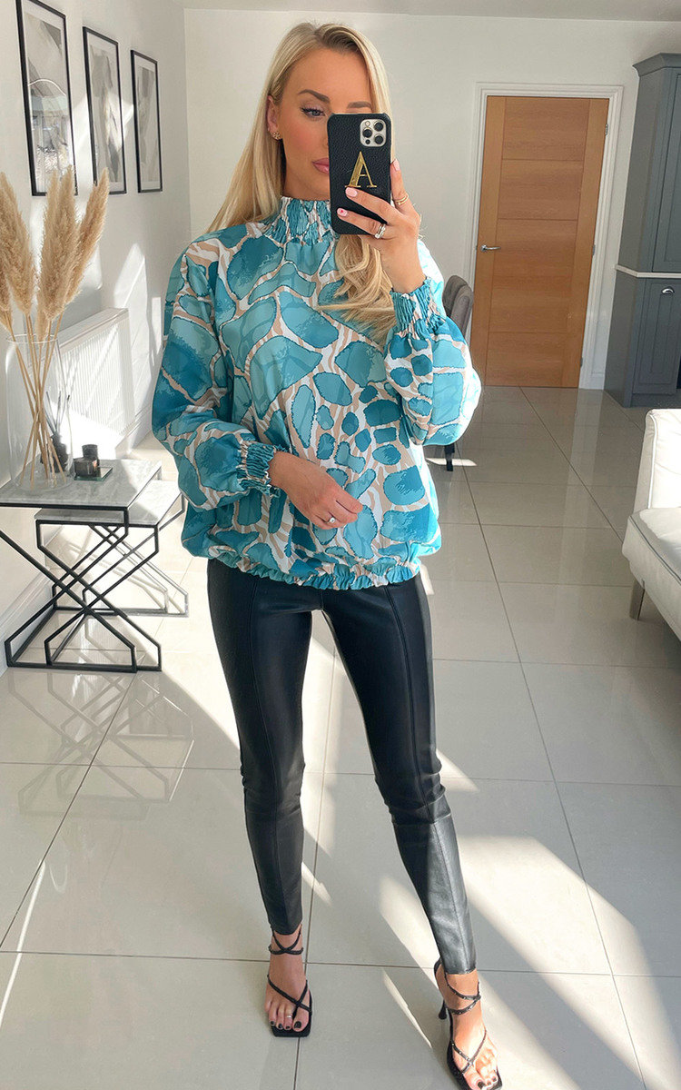 Fergie High Neck Blouse with Abstract Circle Print Thumbnail Fergie High Neck Blouse with Abstract Circle Print Thumbnail