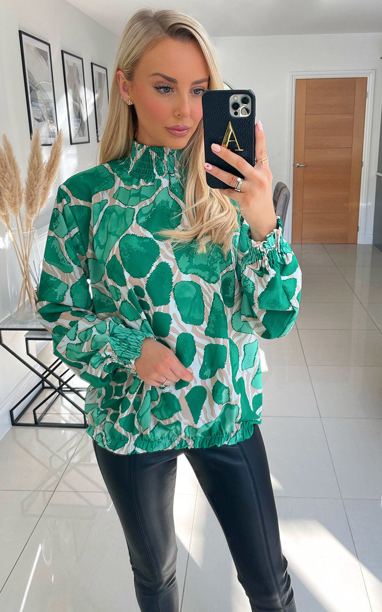 Fergie High Neck Blouse with Abstract Circle Print Thumbnail Fergie High Neck Blouse with Abstract Circle Print Thumbnail