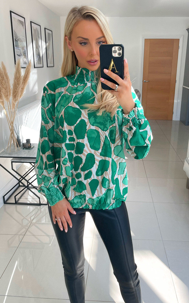 Fergie High Neck Blouse with Abstract Circle Print Thumbnail Fergie High Neck Blouse with Abstract Circle Print Thumbnail