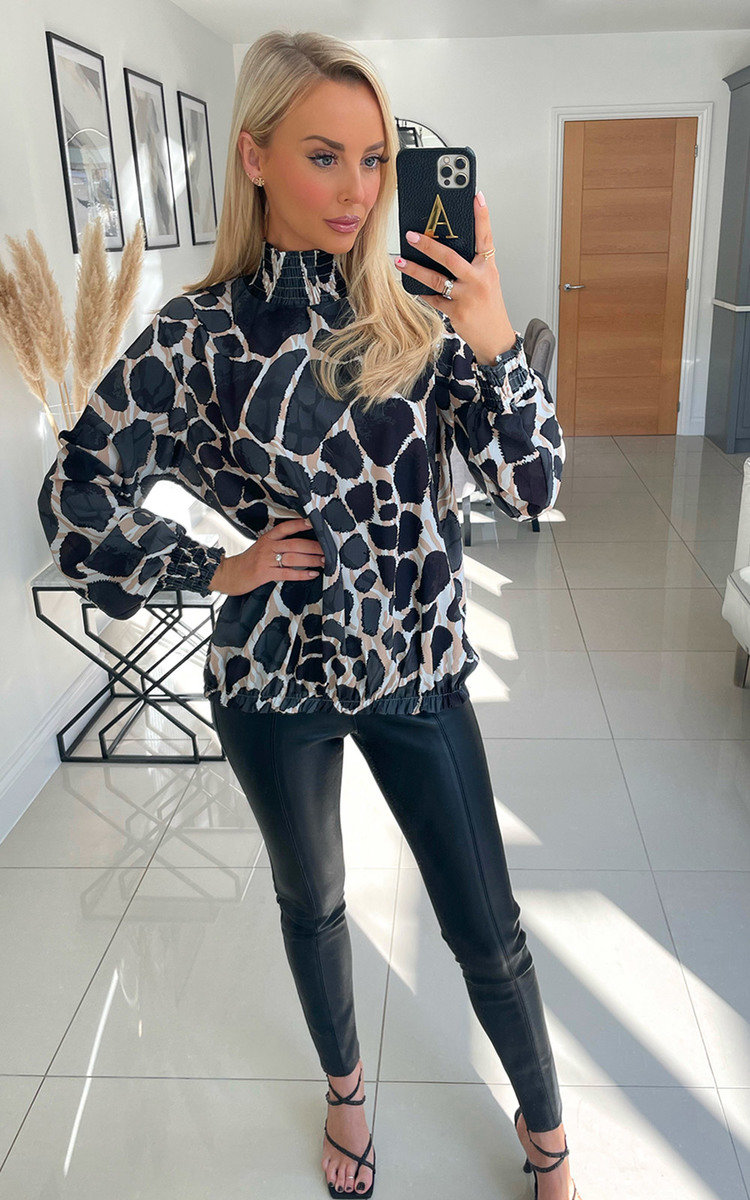 Fergie High Neck Blouse with Abstract Circle Print Thumbnail Fergie High Neck Blouse with Abstract Circle Print Thumbnail