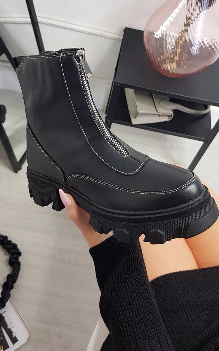 Ferne Faux Leather Zip Ankle Boot with Contrast Stitch Ferne Faux Leather Zip Ankle Boot with Contrast Stitch