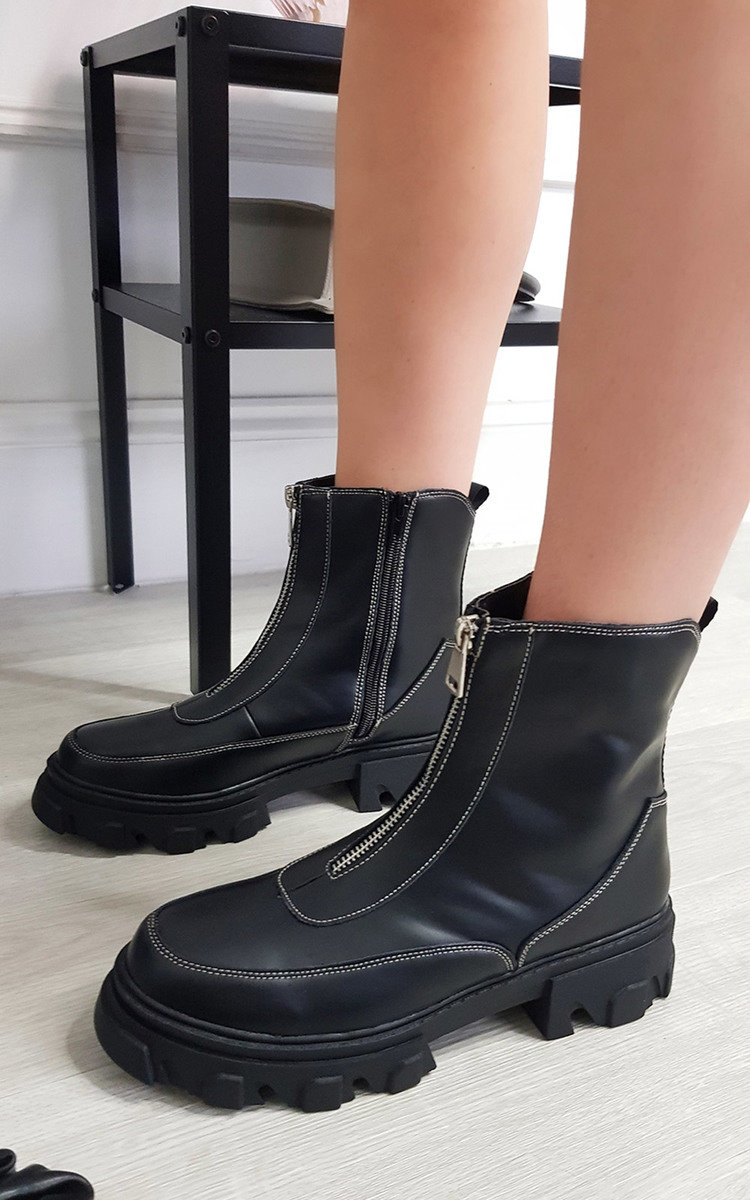 Ferne Faux Leather Zip Ankle Boot with Contrast Stitch Thumbnail Ferne Faux Leather Zip Ankle Boot with Contrast Stitch Thumbnail