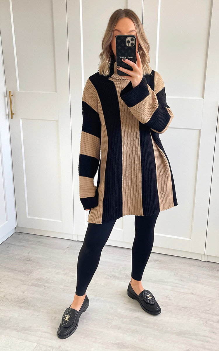 Fiona Longline High Neck Stripe Jumper