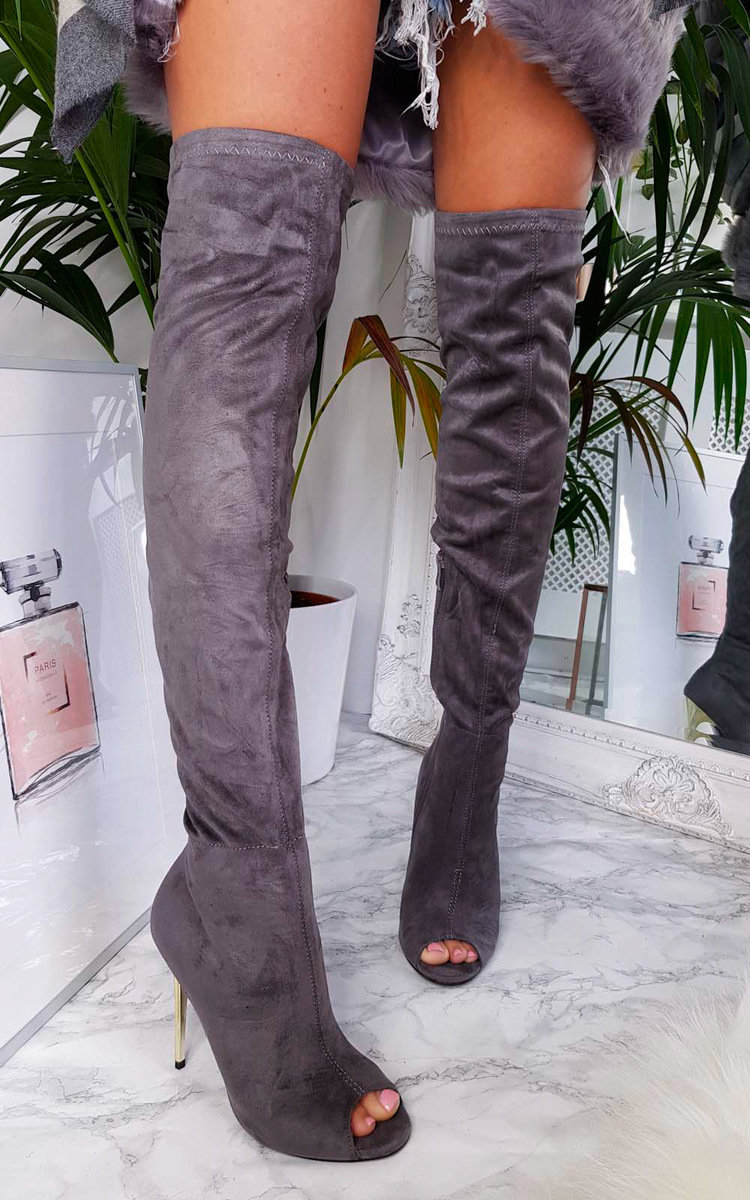 Flora Thigh High Peep Toe Boots  Thumbnail