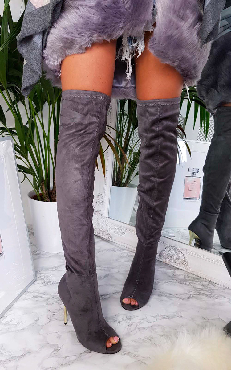 Flora Thigh High Peep Toe Boots Thumbnail Flora Thigh High Peep Toe Boots Thumbnail