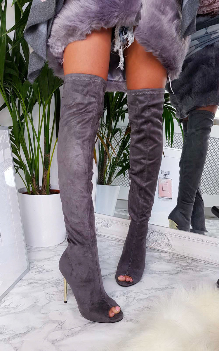 Flora Thigh High Peep Toe Boots Thumbnail Flora Thigh High Peep Toe Boots Thumbnail