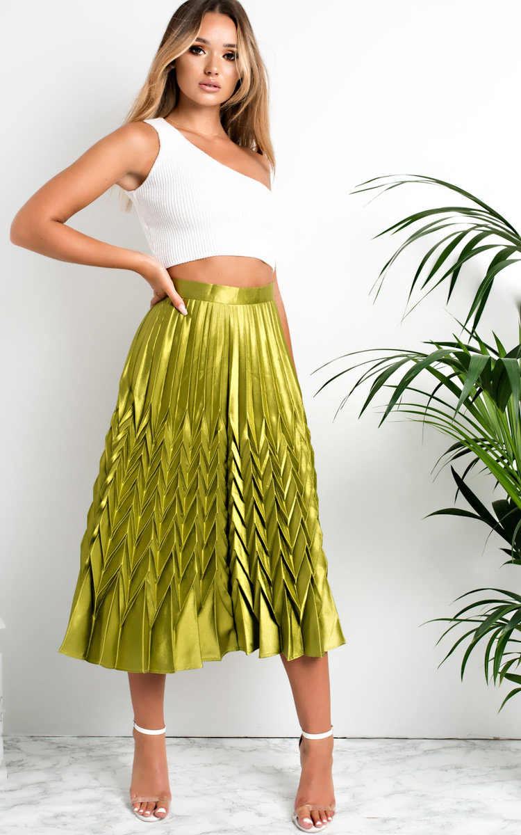 Gabbana Metallic Pleated Midi Skirt Thumbnail