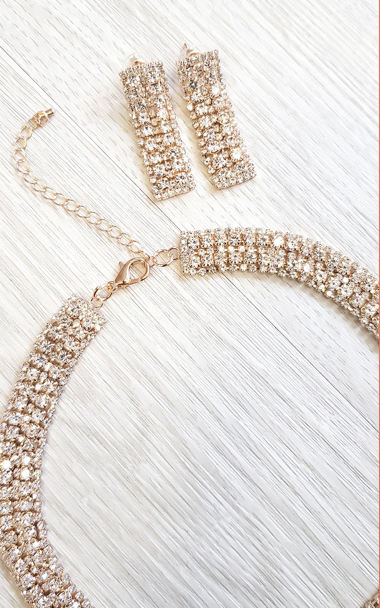 Gia Embellished Choker Necklace and Drop Earrings Set Gia Embellished Choker Necklace and Drop Earrings Set