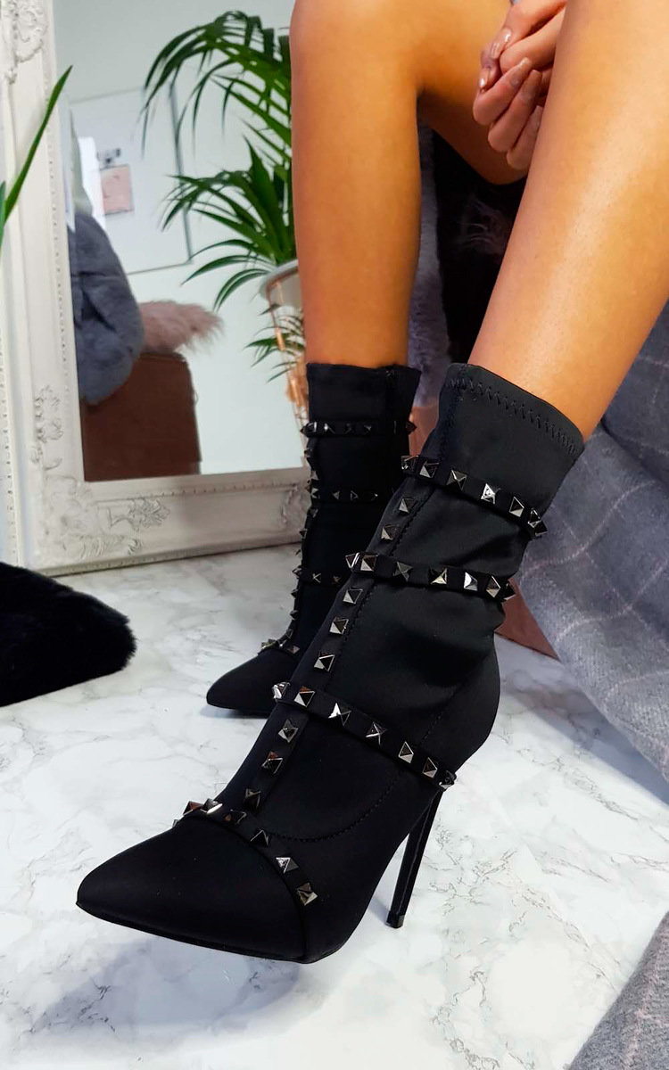 Gia Studded Lycra Heeled Boots Thumbnail