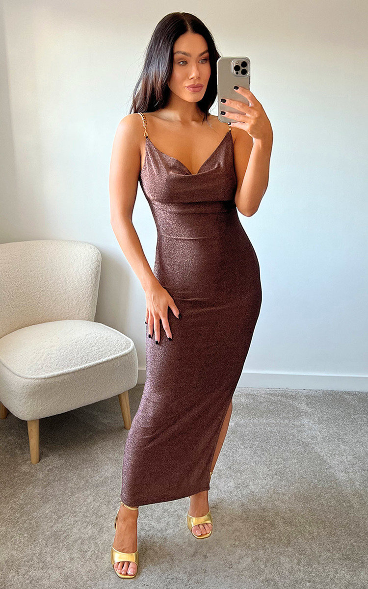 Gianna Cowl Neck Glitter Midi Dress Thumbnail