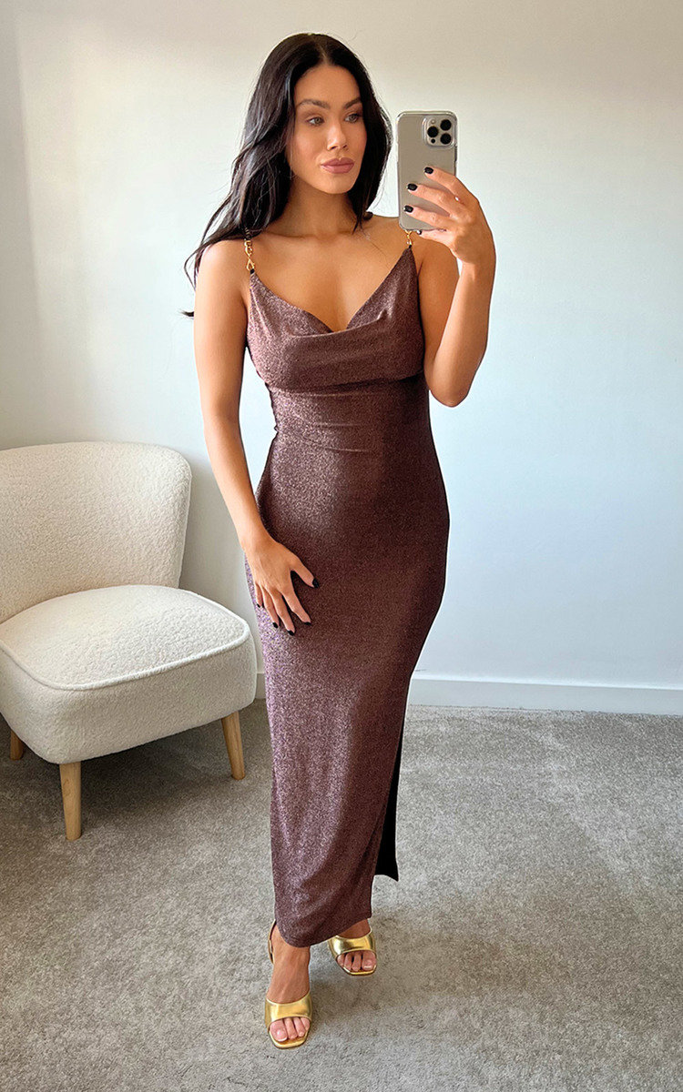 Gianna Cowl Neck Glitter Midi Dress Thumbnail