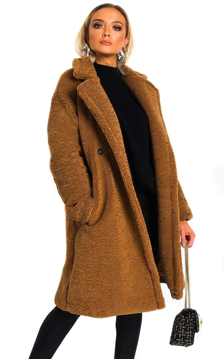 Gigi Teddy Bear Maxi Coat in Camel | ikrush