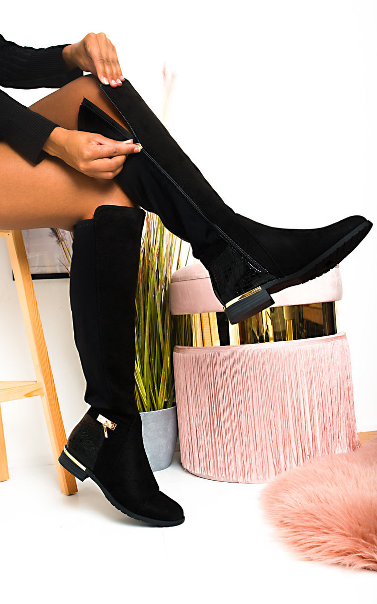 Laney Faux Suede Knee High Buckle Boots Thumbnail Laney Faux Suede Knee High Buckle Boots Thumbnail