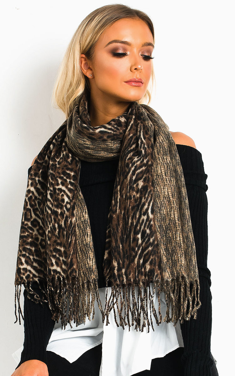 Grace Tassel Leopard Detail Scarf