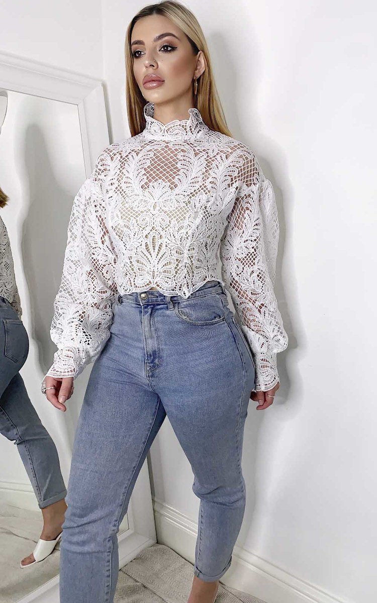 Hailey High Neck Lace Embroidered Top Thumbnail