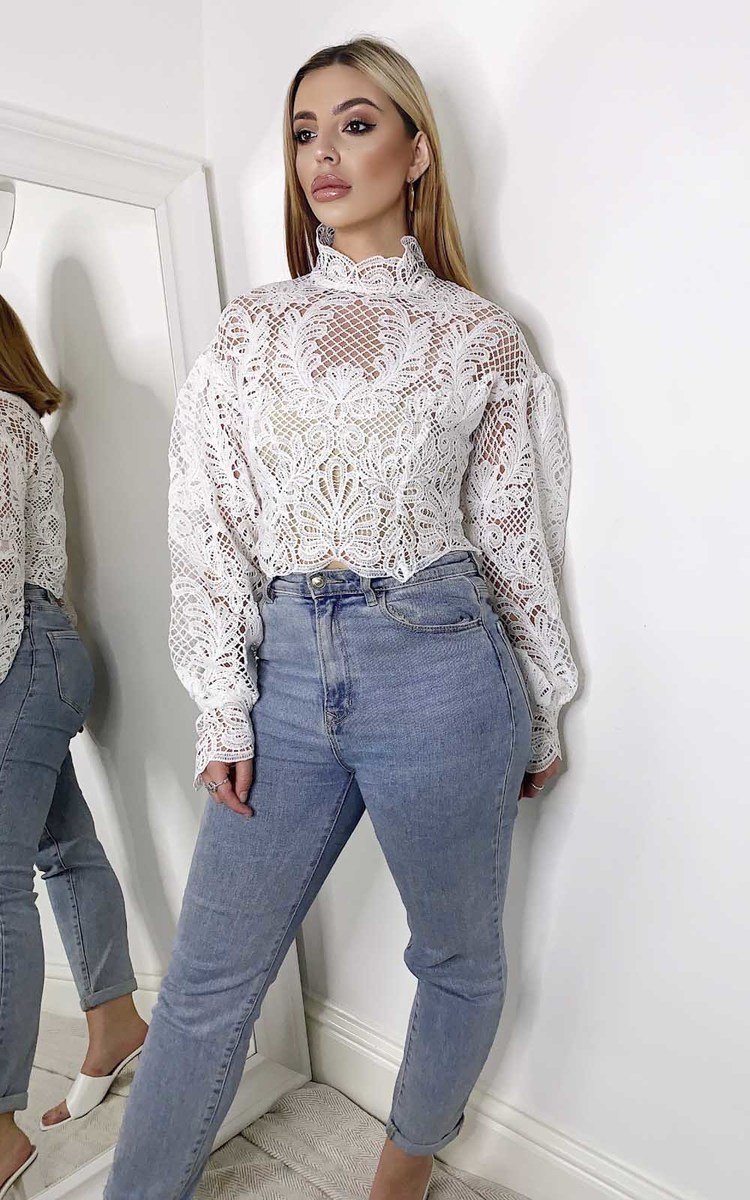 Hailey High Neck Lace Embroidered Top Thumbnail