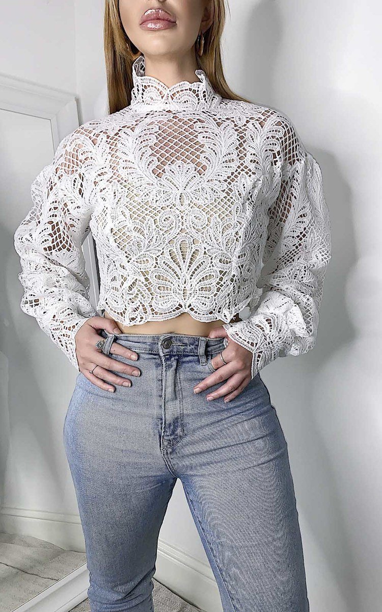 Hailey High Neck Lace Embroidered Top Thumbnail Hailey High Neck Lace Embroidered Top Thumbnail