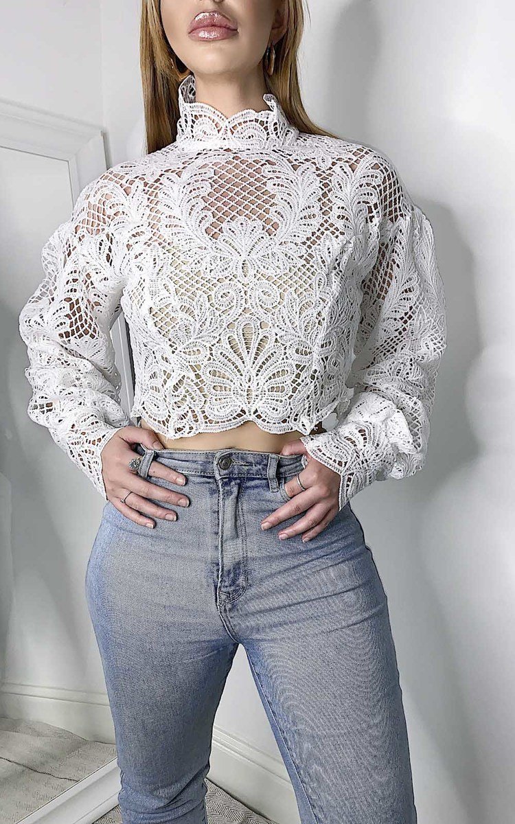 Hailey High Neck Lace Embroidered Top Thumbnail