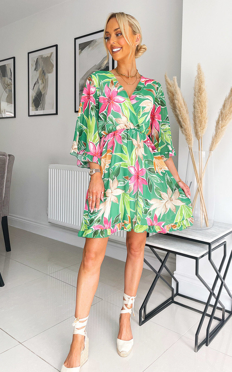 Lorraine Wrap Floral Printed Midi Dress Thumbnail