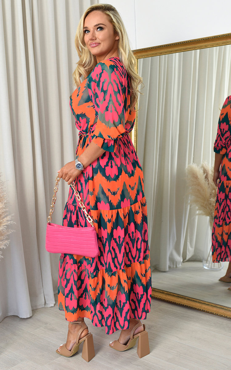 Harleen Wrap Front Printed Maxi Dress with Belt Detail Thumbnail Harleen Wrap Front Printed Maxi Dress with Belt Detail Thumbnail