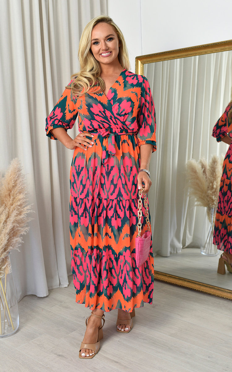 Harleen Wrap Front Printed Maxi Dress with Belt Detail Thumbnail Harleen Wrap Front Printed Maxi Dress with Belt Detail Thumbnail