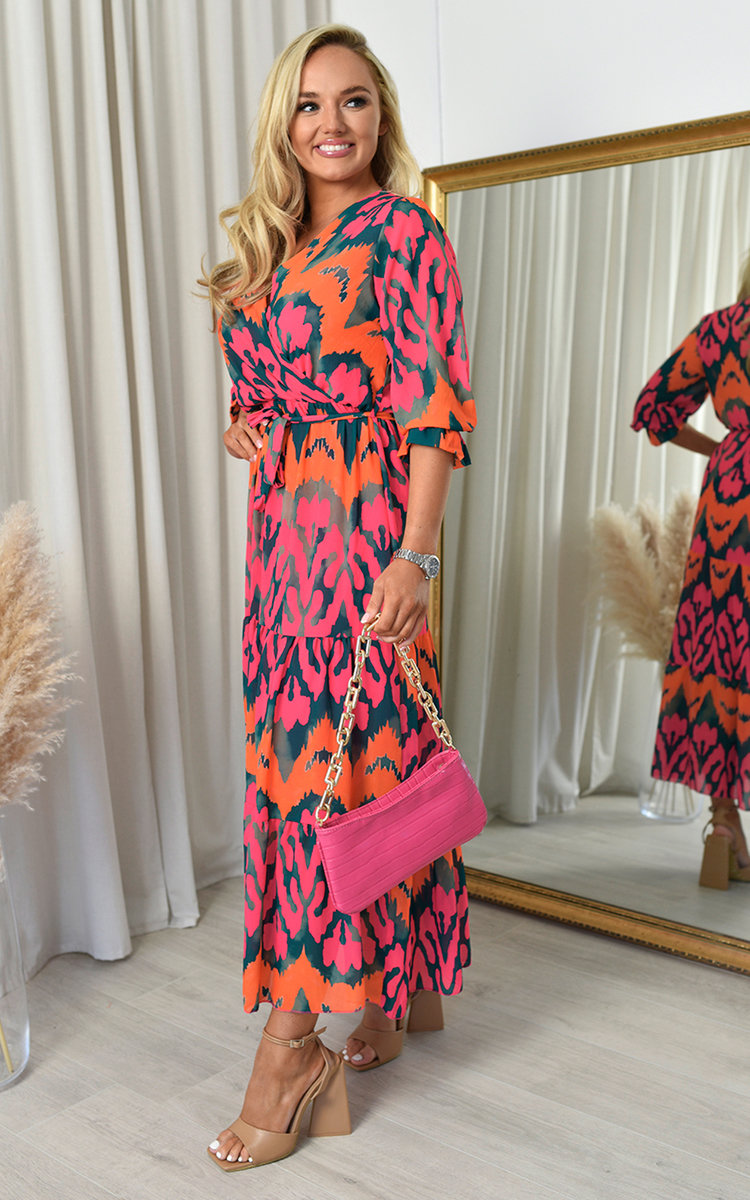 Harleen Wrap Front Printed Maxi Dress with Belt Detail Thumbnail Harleen Wrap Front Printed Maxi Dress with Belt Detail Thumbnail