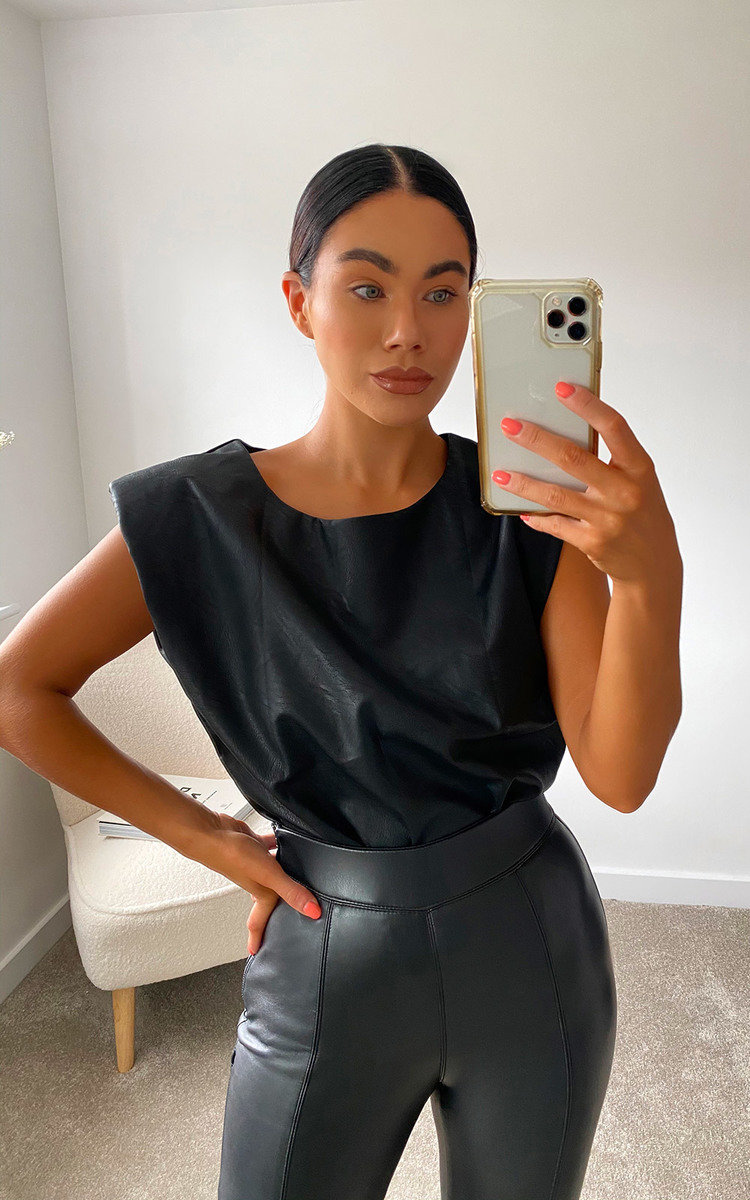 Harley Faux Leather Sleeveless Top in Black ikrush