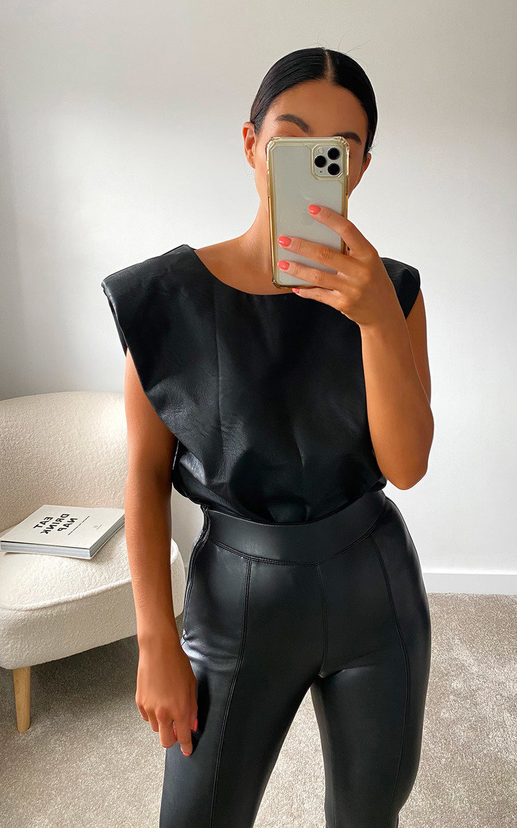 Harley Faux Leather Sleeveless Top in Black ikrush