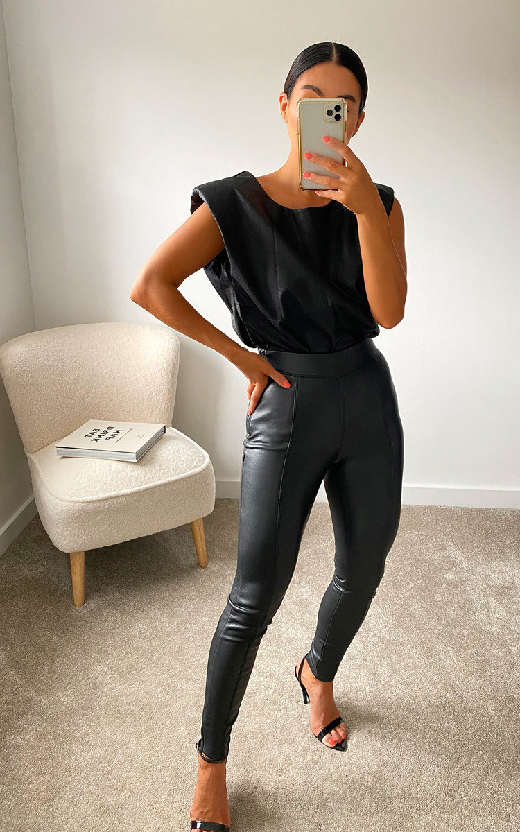 Harley Faux Leather Sleeveless Top in Black ikrush