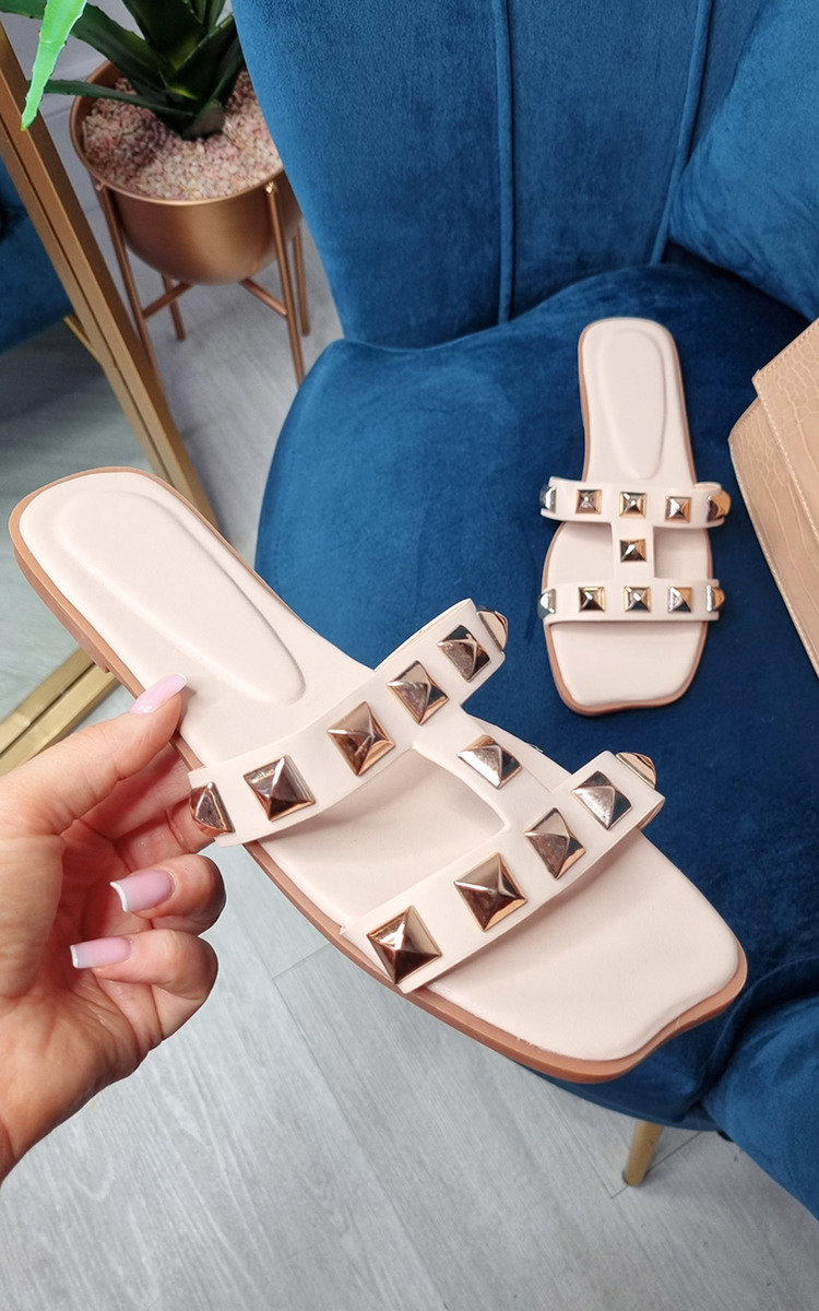 Harlow Faux Leather Studded Sliders Harlow Faux Leather Studded Sliders