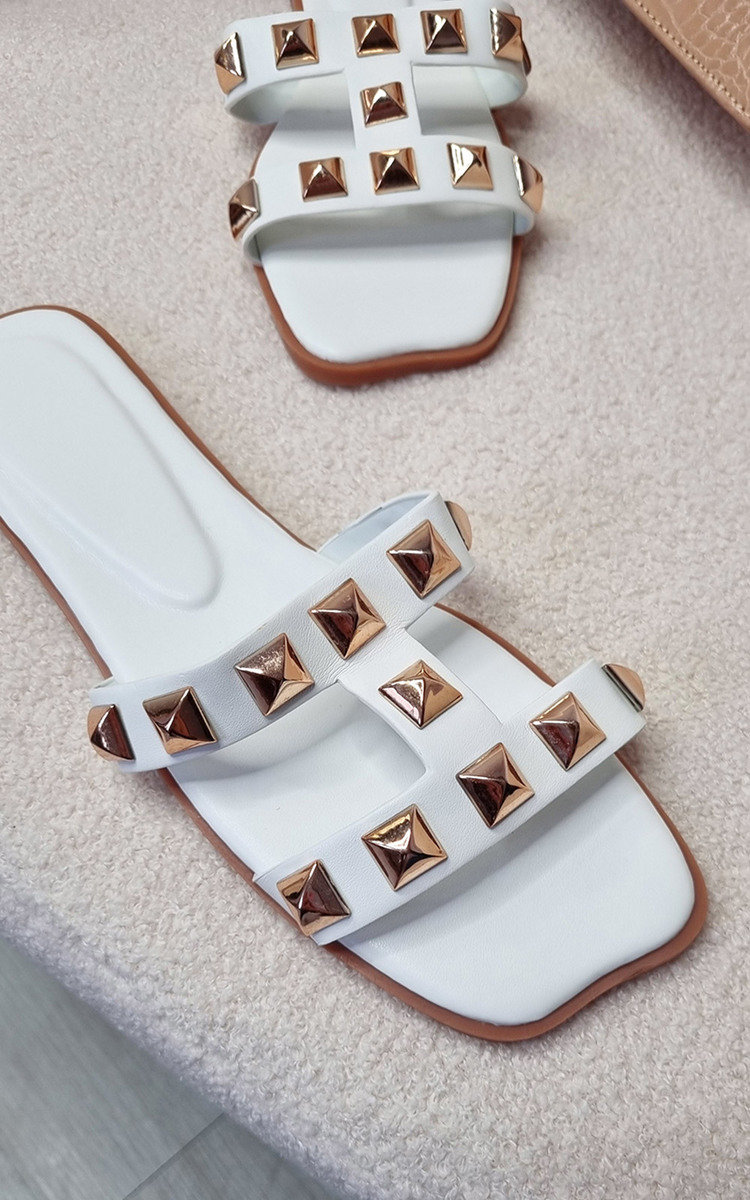 Harlow Faux Leather Studded Sliders Harlow Faux Leather Studded Sliders
