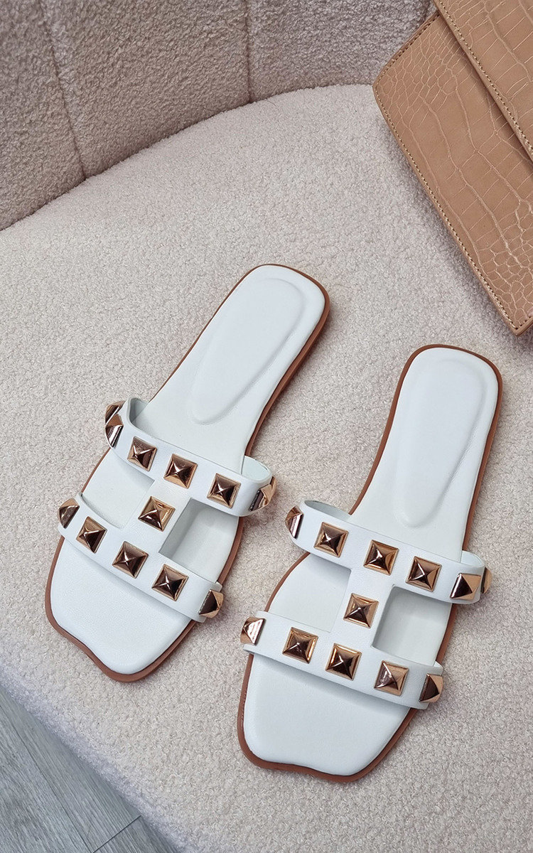 Harlow Faux Leather Studded Sliders Thumbnail