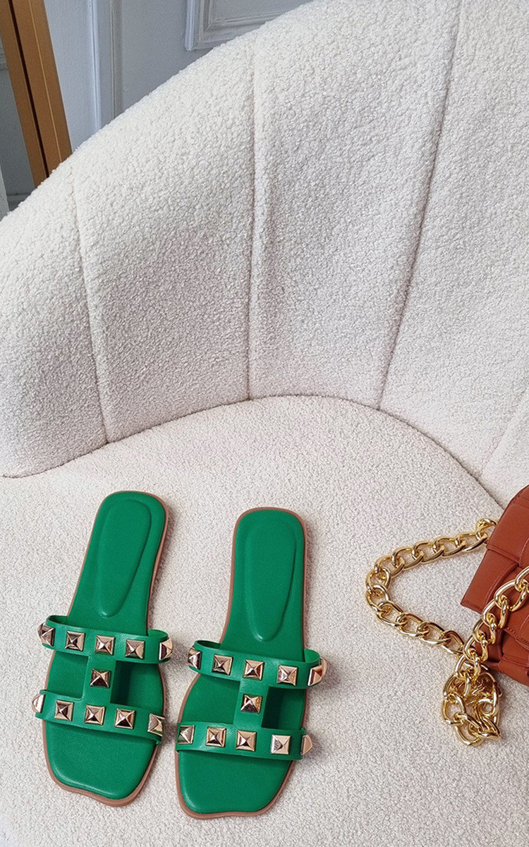 Harlow Faux Leather Studded Sliders Thumbnail Harlow Faux Leather Studded Sliders Thumbnail