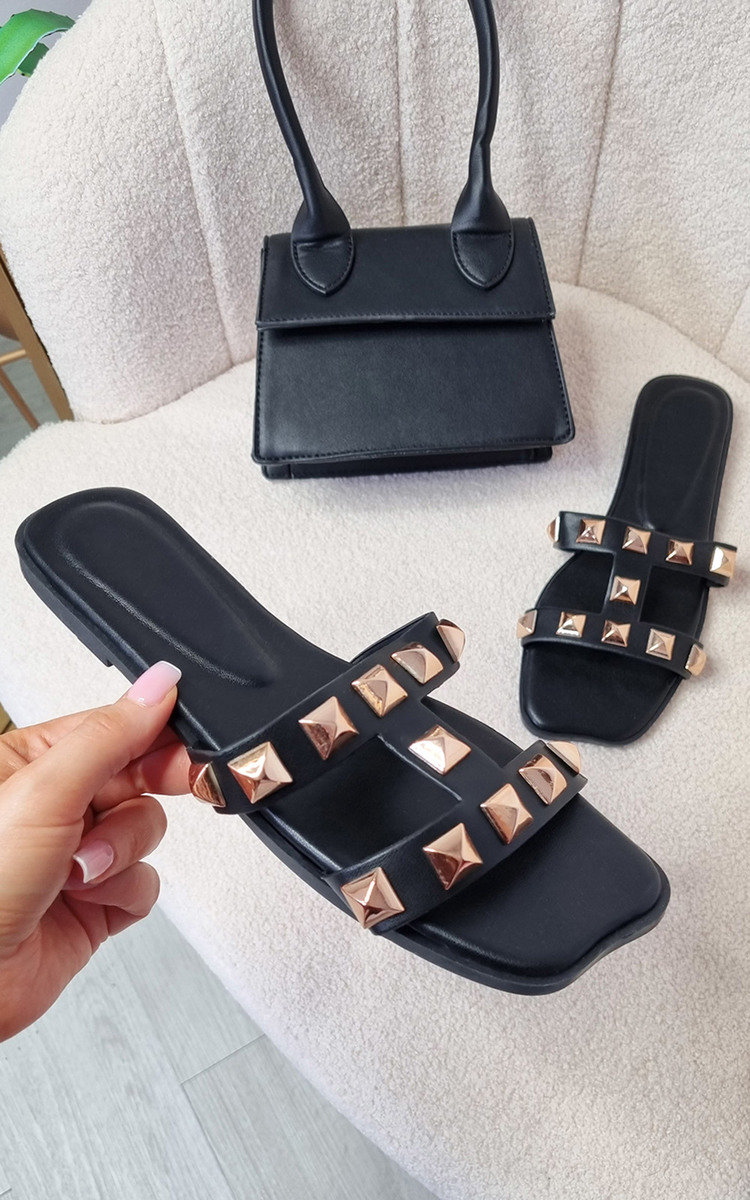 Harlow Faux Leather Studded Sliders Thumbnail