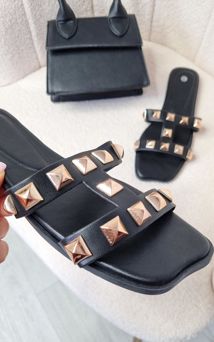 Harlow Faux Leather Studded Sliders Thumbnail Harlow Faux Leather Studded Sliders Thumbnail