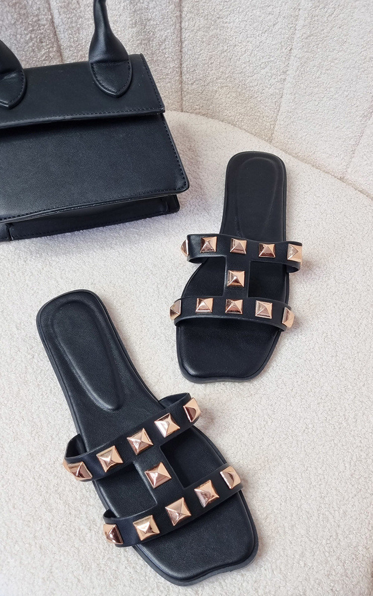 Harlow Faux Leather Studded Sliders Harlow Faux Leather Studded Sliders