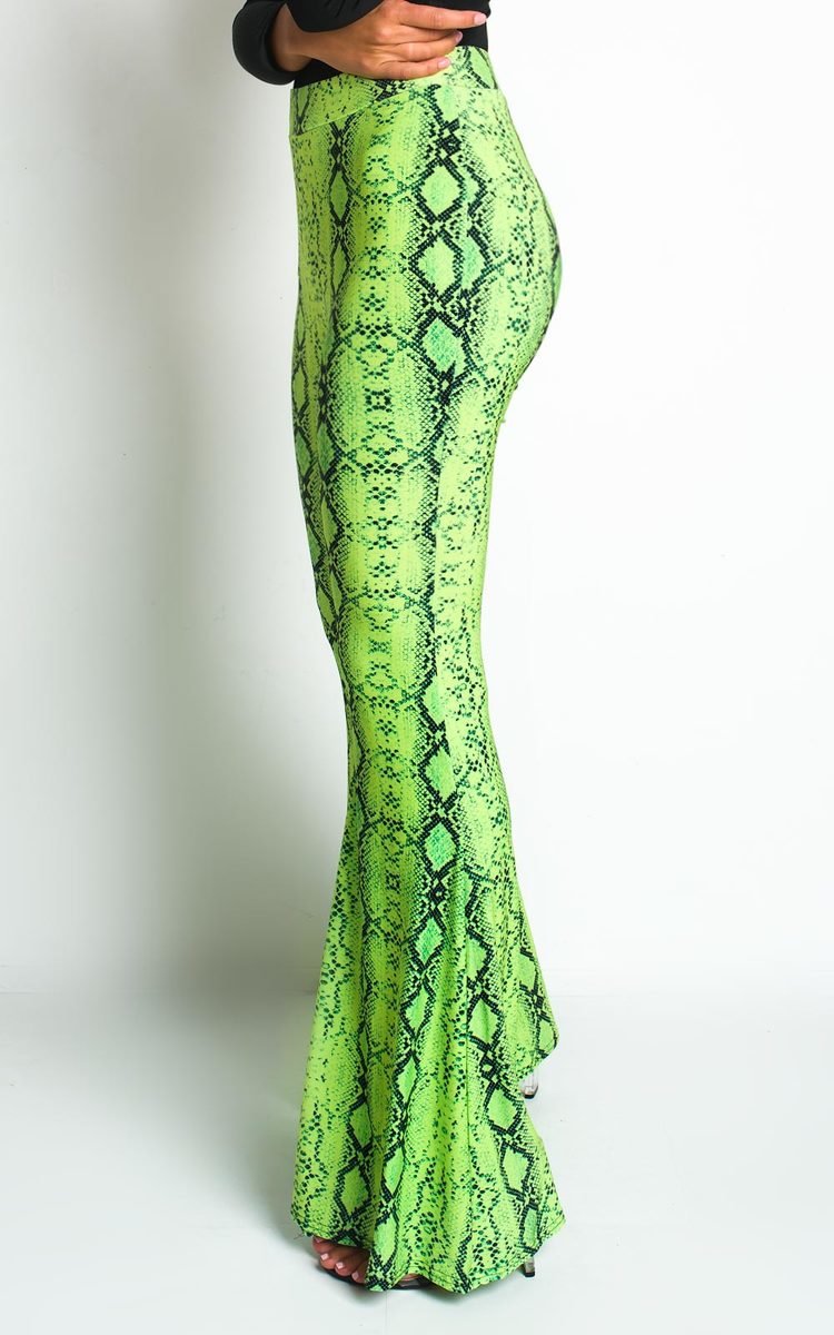 Harlow Wide Leg Snake Print Trousers in Green | ikrush