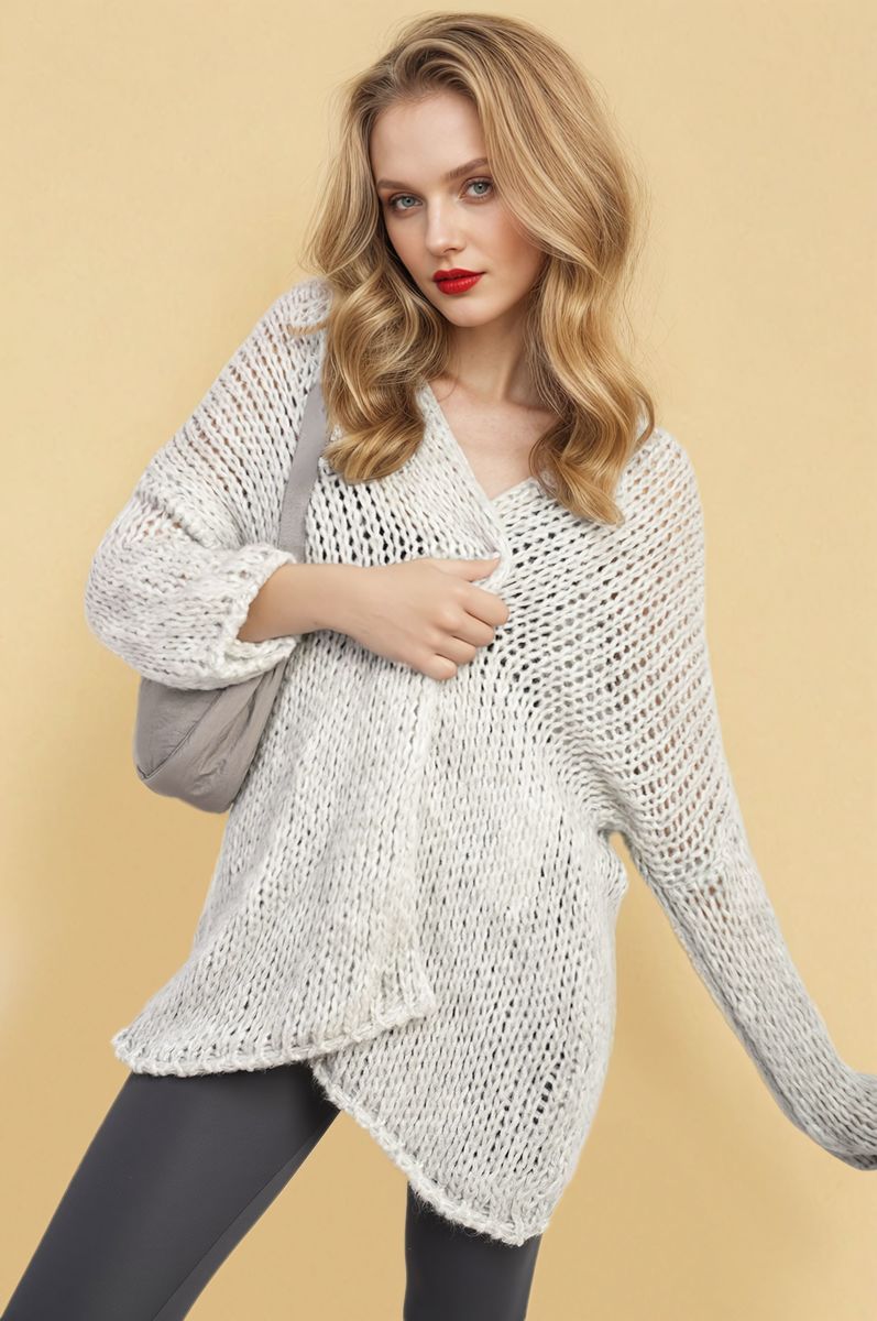 Grey Hazel Chunky Long Sleeve Knitted Cardigan ikrush