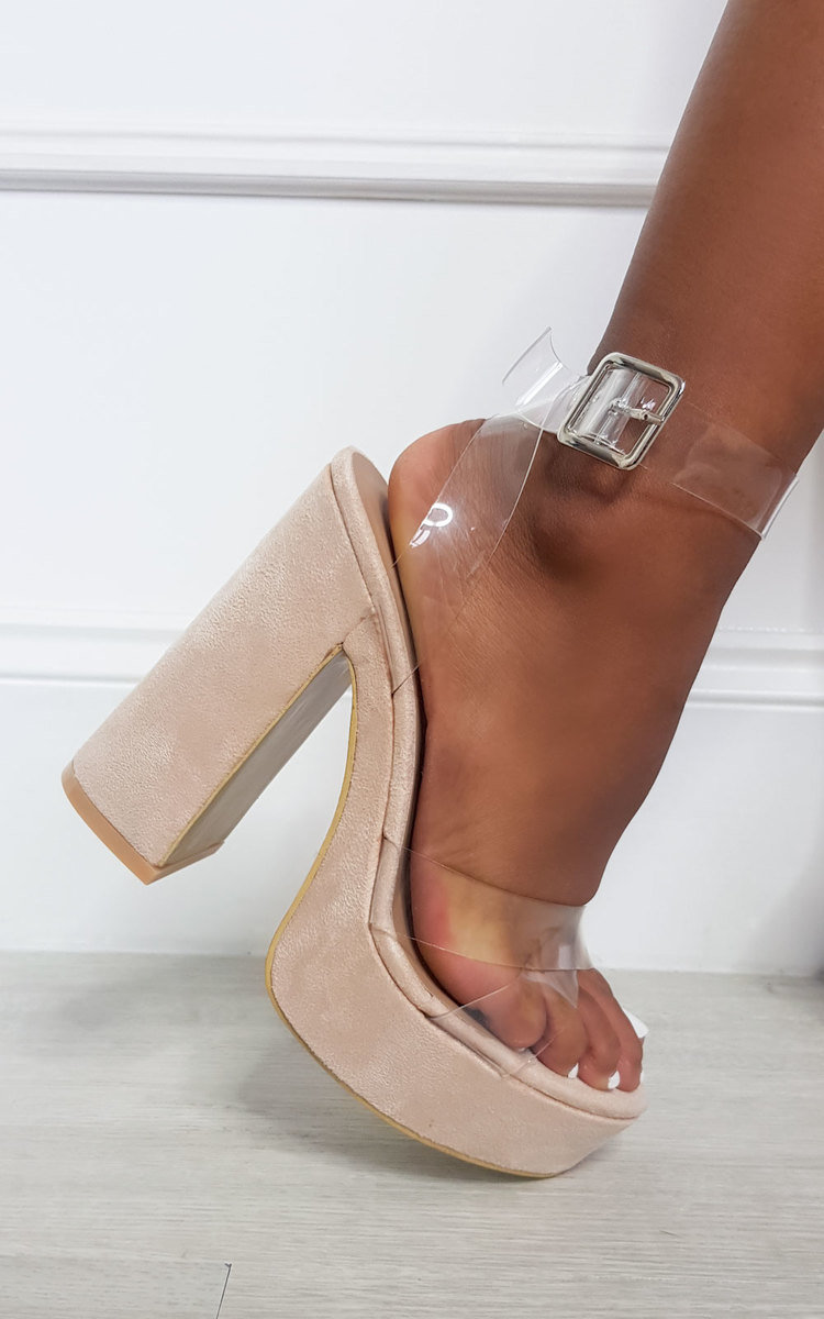 nude chunky platform heels