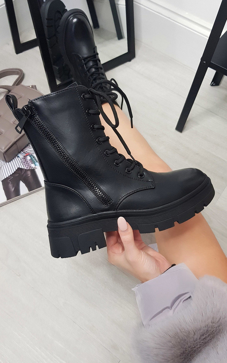Heather Faux Leather Ankle Boot with Zip Detail Heather Faux Leather Ankle Boot with Zip Detail
