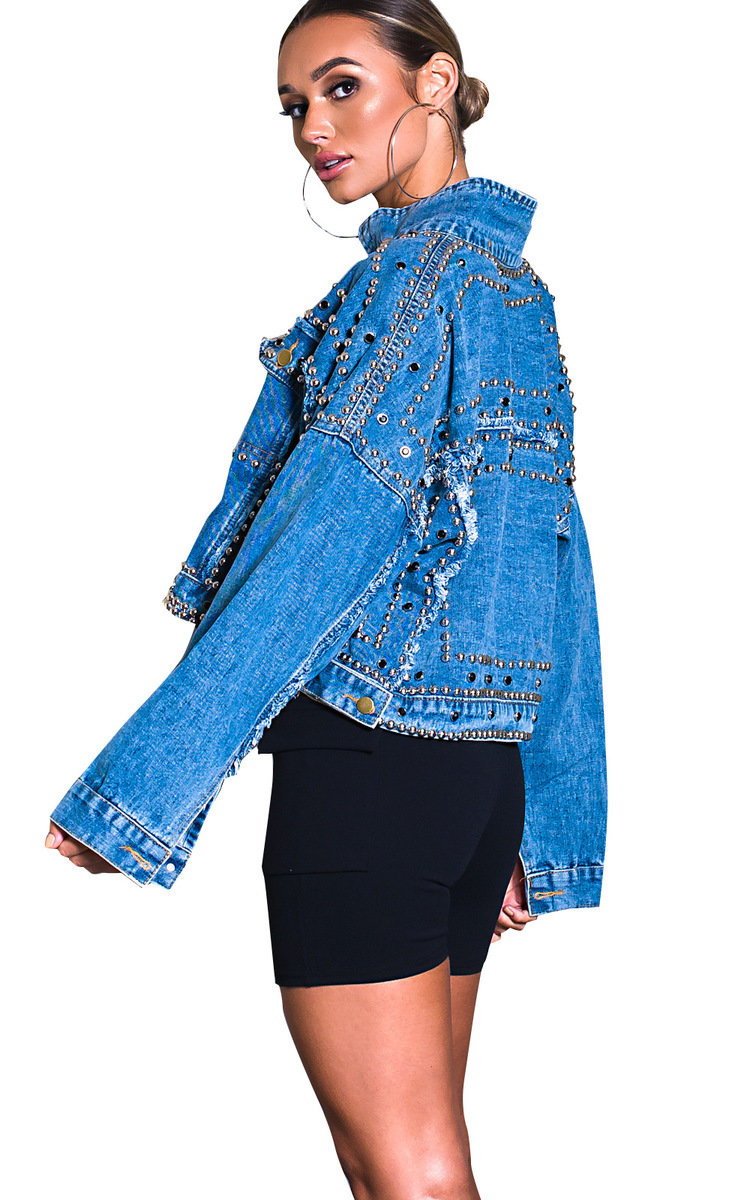 Henley Studded Embellished Denim Jacket Thumbnail