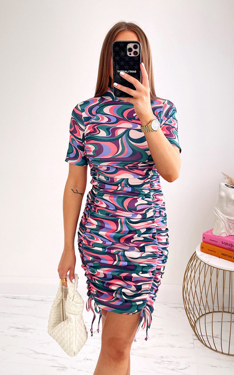 Iggy Ruched Printed Mini Dress Thumbnail Iggy Ruched Printed Mini Dress Thumbnail