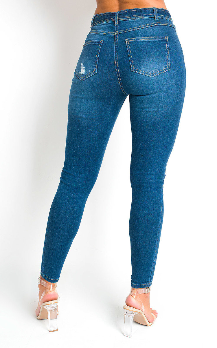 Indie Distressed Western Buckle Jeans in Denim ikrush