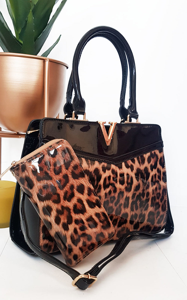 Iris Leopard Print Patent Handbag