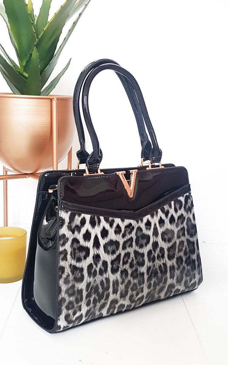 Iris Leopard Print Patent Handbag