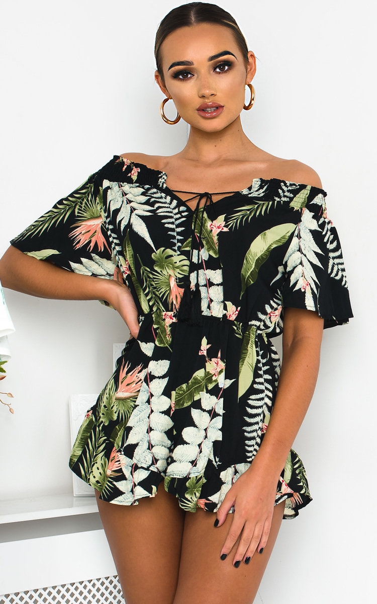 Iris Off Shoulder Tropical Playsuit Thumbnail