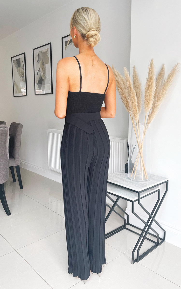 Harper Strappy Jumpsuit with Wide Leg Pleated Detail Thumbnail