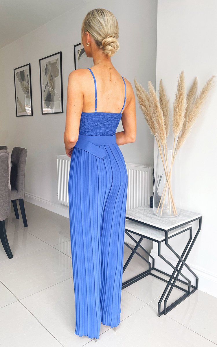 Harper Strappy Jumpsuit with Wide Leg Pleated Detail Thumbnail