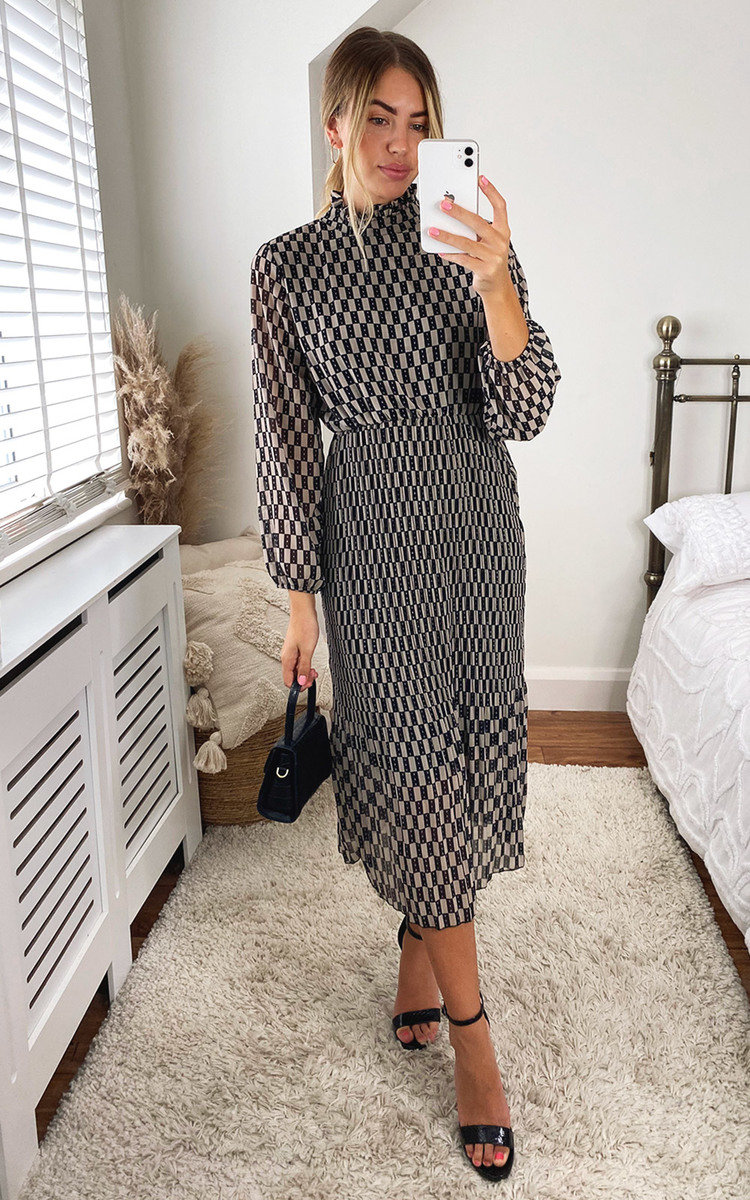 Izzie High Neck Printed Midi Dress Thumbnail