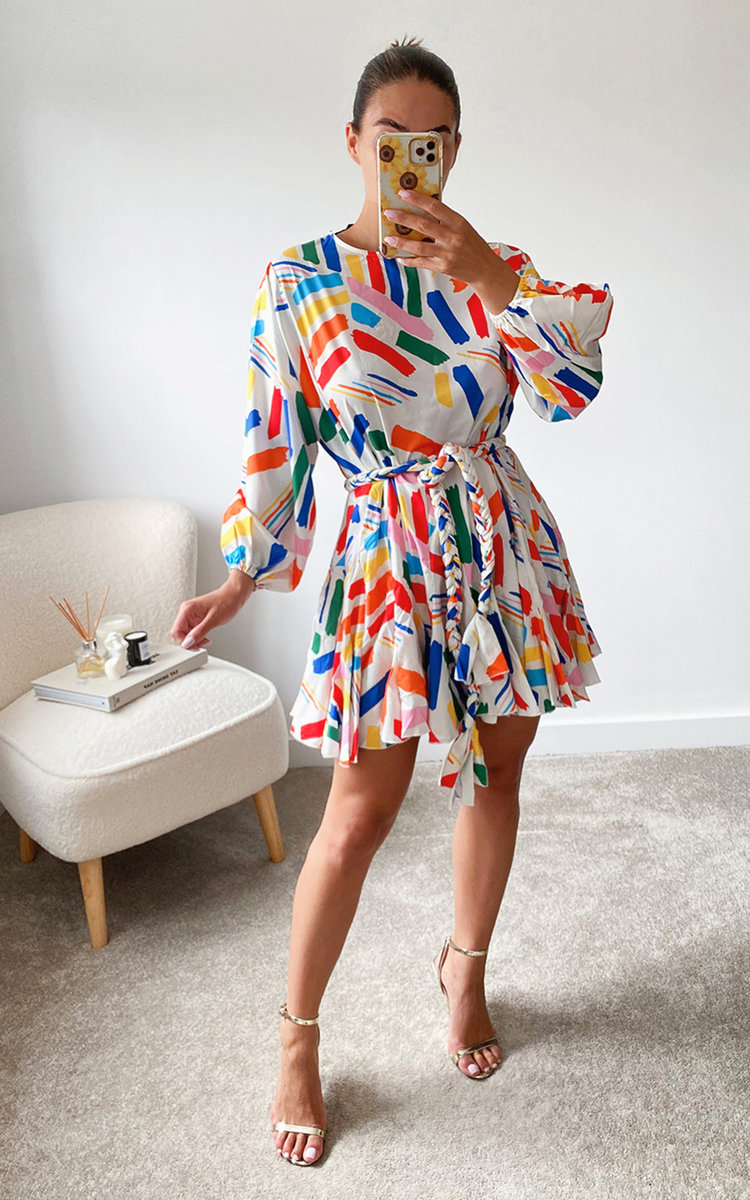 Izzie Tie Waist Ruffle Design Dress Thumbnail Izzie Tie Waist Ruffle Design Dress Thumbnail